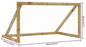 vidaXL Τέρμα Ποδοσφαίρου με Δίχτυ 120x60x80 εκ. Εμποτισμ. Ξύλο Πεύκου