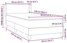 Κρεβάτι Boxspring με Στρώμα Μαύρο 90x220 εκ. Βελούδινο - Μαύρο