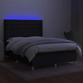 Κρεβάτι Boxspring με Στρώμα &amp; LED Μαύρο 140x200 εκ. Υφασμάτινο - Μαύρο