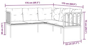 Καναπές Κήπου Μαύρος Σετ από Ατσάλι/Textilene με Μαξιλάρια - Μαύρο