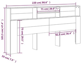 vidaXL Κεφαλάρι Με Αποθηκευτικό Χώρο Μαύρο 220 x 19 x 103,5 εκ.