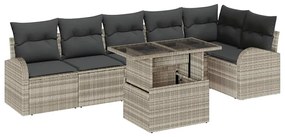 vidaXL Σετ Καναπέ Κήπου 7 pcs Ανοιχτό γκρι 100 x 55 x 73 εκ Πολυ ράταν