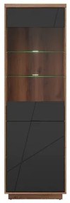 Βιτρίνα Boston CE102, 64x201x43cm, 55 kg, Σκούρα βελανιδιά delano, Μαύρο ματ, Πλαστικοποιημένη μοριοσανίδα, Επεξεργασμένο γυαλί, Με πόρτες, Καφέ