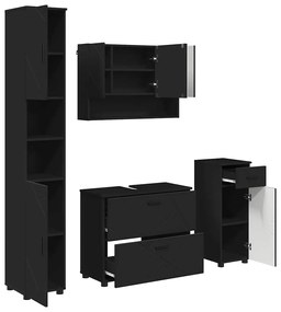 vidaXL Σετ Επίπλων Μπάνιου με συρτάρι 4 pcs Μαύρο 30 x 35 x 192 εκ.