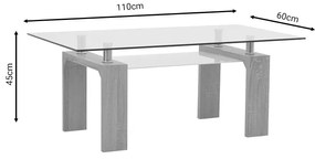 Τραπέζι σαλονιού Vrocho pakoworld φυσικό ξύλο-γυαλί 110x60x45εκ
