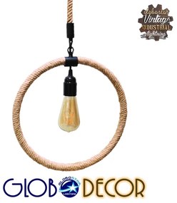 GloboStar MALVERN 10001239 Vintage Industrial Κρεμαστό Φωτιστικό Οροφής Μονόφωτο 1 x E27 Μαύρο Μεταλλικό με Μπεζ Σχοινί Μ34 x Π22 x Υ34cm