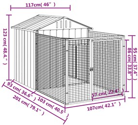 vidaXL Σπιτάκι Σκύλου με Αυλή Ανθρακί 117x201x123 εκ. Γαλβαν. Χάλυβας