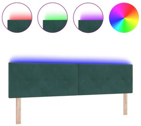 vidaXL LED Κεφαλάρι με Κουμπιά Σαλονιού Σκούρο Πράσινο 90 εκ Βελούδο