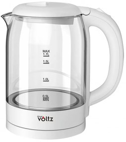 Ηλεκτρικός γυάλινος βραστήρας Oliver Voltz OV51230X, 2200W, 1.7 l, Κρυφή θερμάστρα, Φωτεινή ένδειξη, Βάση 360C, Λευκό