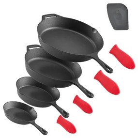 VEVOR 4 Piece Cast Iron Skillet Frying Pan Set 155 205 260 305 mm Handle Black
