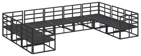 vidaXL Σετ Καναπέ Κήπου με μαξιλάρι 9 pcs Μαύρο Αλουμίνιο