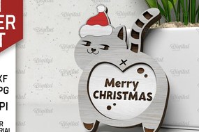 Σετ των 2 Intra απο ξύλο plywood 3mm-4mm πάχος Χριστουγεννιάτικο χαριτωμένο σχέδιο κοπής γάτας με λέιζερ Δίασταση 15x15 cm INTRAFABR-105054371