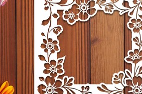 Intra απο ξύλο plywood Χρώμα wenge 3mm-4mm πάχος - Floral Κορνίζα Paper-Cut Δίασταση 20x25 cm INTRAFABR-103064099