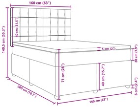 Κρεβάτι Boxspring με Στρώμα Αν. Πράσινο 160x200εκ Υφασμάτινο - Γκρι