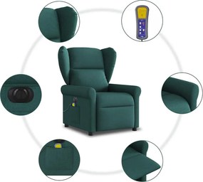 vidaXL Πολυθρόνα Μασάζ Ηλεκτρική Ανακλινόμενη Σκ. Πράσινο Υφασμάτινη