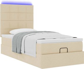 vidaXL Οθωμανικό κρεβάτι με στρώμα &amp; LEDs Cream 100x200 cm Ύφασμα