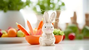 Σετ των 2 Intra Συλλεκτικό Ξύλινο Παζλ Plywood 4mm - Αξιολάτρευτο λευκό λαγουδάκι με φρέσκα λαχανικά Σε Ξύλινο Κουτί - Διαστάσεις: 10x10 cm – 25 κομμάτια