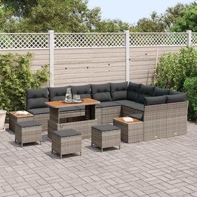 vidaXL Σετ Καναπέ Κήπου με μαξιλάρι 13 pcs Γκρι Πολυ ράταν