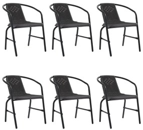 3107704 vidaXL Καρέκλες Κήπου 6 τεμ. 110 κιλά από Πλαστικό Ρατάν &amp; Ατσάλι Μαύρο, 1 Τεμάχιο