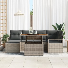 vidaXL Σετ Κήπου 7 Τμημάτων με Μαξιλάρια Γκρι Πολυ Ράτταν Ακακία