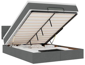 vidaXL Οθωμανικό κρεβάτι με στρώμα & LEDs Σκούρο γκρι 140x200cm Ύφασμα