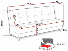 Καναπές κρεβάτι Columbus 107, Αριθμός θέσεων: 3, Αποθηκευτικός χώρος, 90x193x85cm, 52 kg, Πόδια: Μέταλλο, Ξύλο: Πεύκο | Epipla1.gr