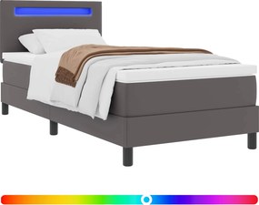 vidaXL Κρεβάτι με ελατήρια με στρώμα Γκρι 90 x 190 cm Τεχνητό δέρμα