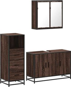 vidaXL Σετ Επίπλων Μπάνιου 3 Τεμαχίων Καφέ Δρυς από Τεχν. Ξύλο