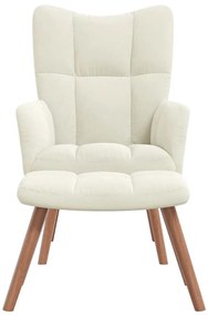vidaXL Πολυθρόνα Relax Λευκό Κρεμ Βελούδινη με Σκαμπό