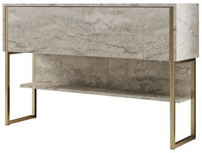Κονσόλα Luxe 618BLY1411 120x30x80cm Travertine Beige-Gold Μοριοσανίδα, Μέταλλο