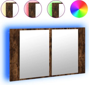 vidaXL Ντουλάπι Μπάνιου με Καθρέφτη/Φώτα LED Δρυς 80x12x45εκ Ακρυλικό