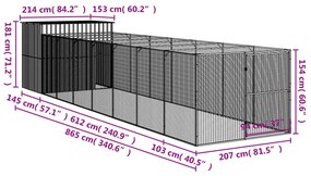 Σπιτάκι Σκύλου με Αυλή Ανθρακί 214x865x181 εκ. Γαλβαν. Χάλυβας - Ανθρακί