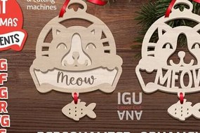 Σετ των 3 Intra απο ξύλο plywood 3mm-4mm πάχος Χριστουγεννιάτικα στολίδια γάτας Ετικέτες Δίασταση 8x8 cm INTRAFABR-100872873