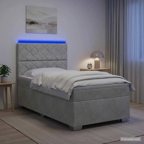vidaXL Κρεβάτι box spring με στρώμα Ανοιχτό γκρι 80 x 200 cm Βελούδο