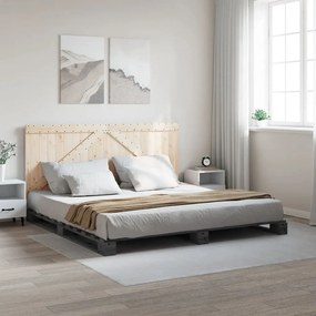 vidaXL Πλαίσιο Κρεβατιού με Κεφαλάρι Γκρι 180x200εκ. Μασίφ Ξύλο Πεύκου