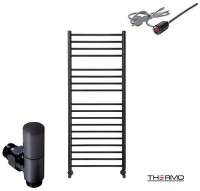 Thermo BELLAVIA Θερμαινόμενη πετσετοκρεμάστρα από ανοξείδωτο χάλυβα με ηλεκτρική λειτουργία, 120x50cm Silk Black