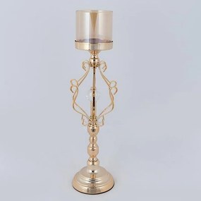Κηροπήγιο Ρεσώ Μεταλλικό Με Γυαλί 752-24095 Φ15x42cm Gold-Honey Estheti Home Μέταλλο,Γυαλί