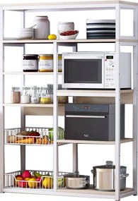 Ραφιέρα επιδαπέδια Leena pakoworld μέταλλο λευκό-φυσικό 80x30x142εκ