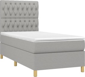 vidaXL Κρεβάτι Boxspring με Στρώμα &amp; LED Αν.Γκρι 90x190 εκ. Υφασμάτινο
