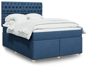 Κρεβάτι Boxspring με Στρώμα Μπλε 160x200 εκ. Υφασμάτινο - Μπλε