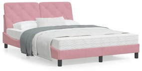 Κρεβάτι με Στρώμα Ροζ 120x200 εκ. Βελούδινο - Ροζ