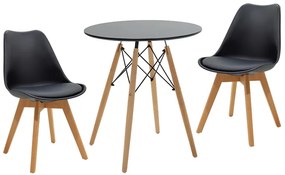 Intrahome Τραπεζαρία EVERESTA-Gaston σετ 3τεμ Intrahome MDF και ξύλο οξιάς σε μαύρη-φυσική απόχρωση Φ60x73εκ | SKU: INTRAPA-311111704