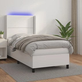 vidaXL Κρεβάτι Boxspring με Στρώμα &amp; LED Λευκό 90x190 εκ. Συνθ. Δέρμα