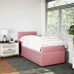 vidaXL Κρεβάτι Boxspring με Στρώμα Ροζ 90x200 εκ. Βελούδινο
