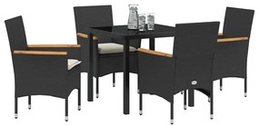 vidaXL Σέτ φαγητού για κήπο με μαξιλάρι 5 pcs Μαύρο Πολυ ράταν