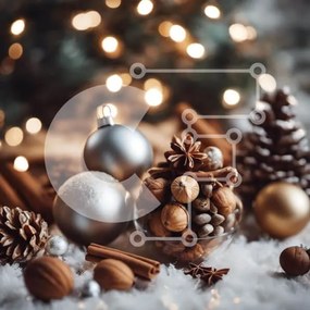 Intra Συλλεκτικό Ξύλινο Παζλ Plywood 4mm - Χριστουγεννιάτικα στολίδια στο χιόνι με τεχνητό δέντρο Σε Ξύλινο Κουτί - Διαστάσεις: 10x10 cm – 25 κομμάτια