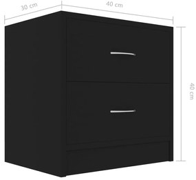 vidaXL Κομοδίνο Μαύρο 40 x 30 x 40 εκ. από Επεξ. Ξύλο