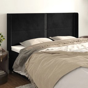 Κεφαλάρι με Πτερύγια Μαύρο 163x16x118/128 εκ. Βελούδινο - Μαύρο