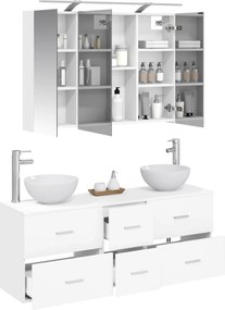 vidaXL Σετ Επίπλων Μπάνιου 4 pcs Λευκό Επεξεργασμένο Ξύλο και Γυαλί