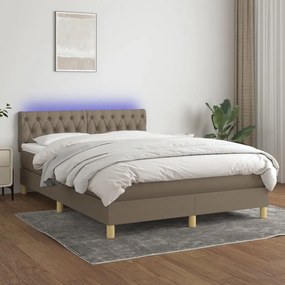 vidaXL Κρεβάτι Boxspring με Στρώμα & LED Taupe 140x190 εκ. Υφασμάτινο